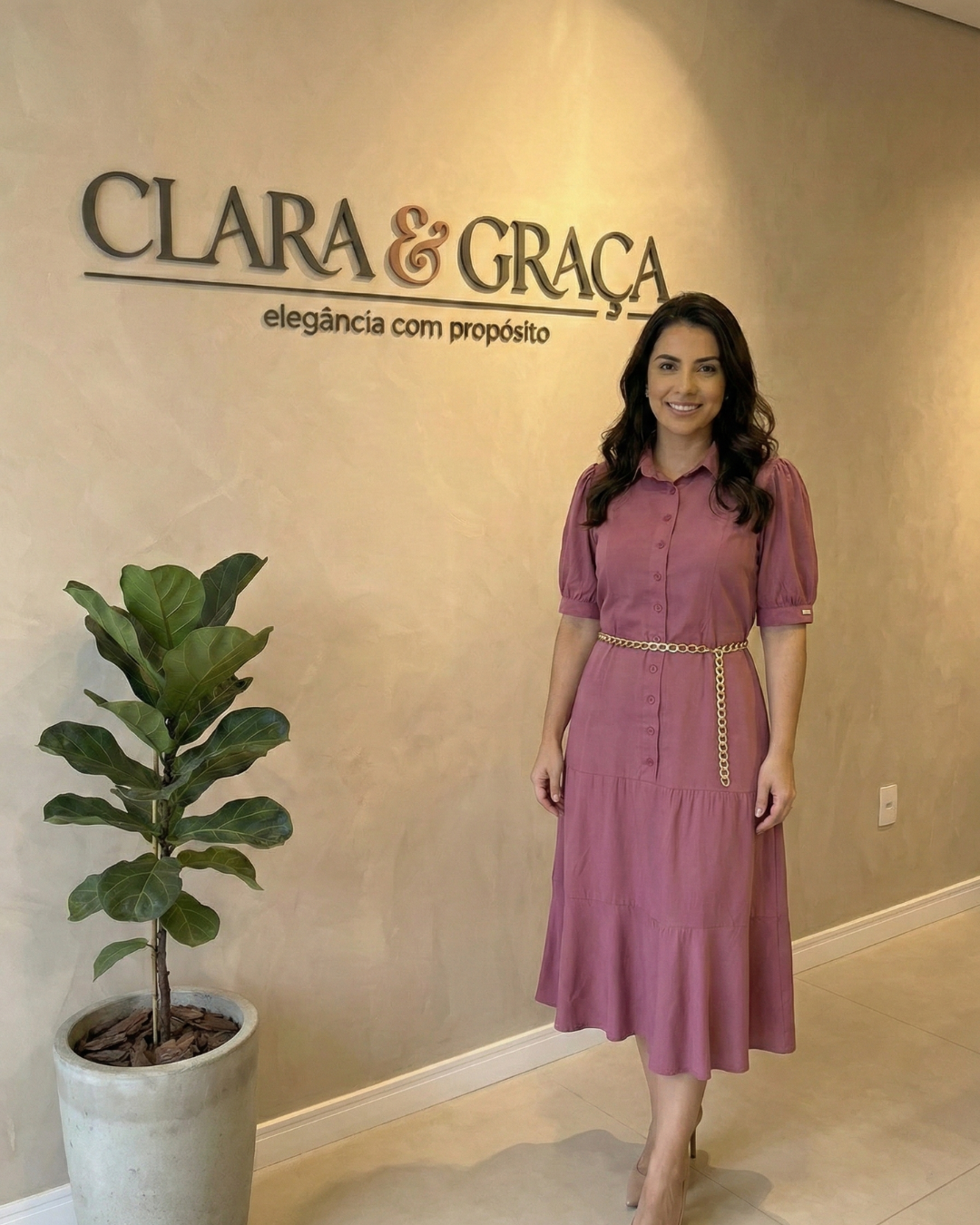 Vestido Chemise Evasê Midi Rosê