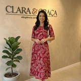 Conjunto Midi Vermelho Estampado Blusa e Saia