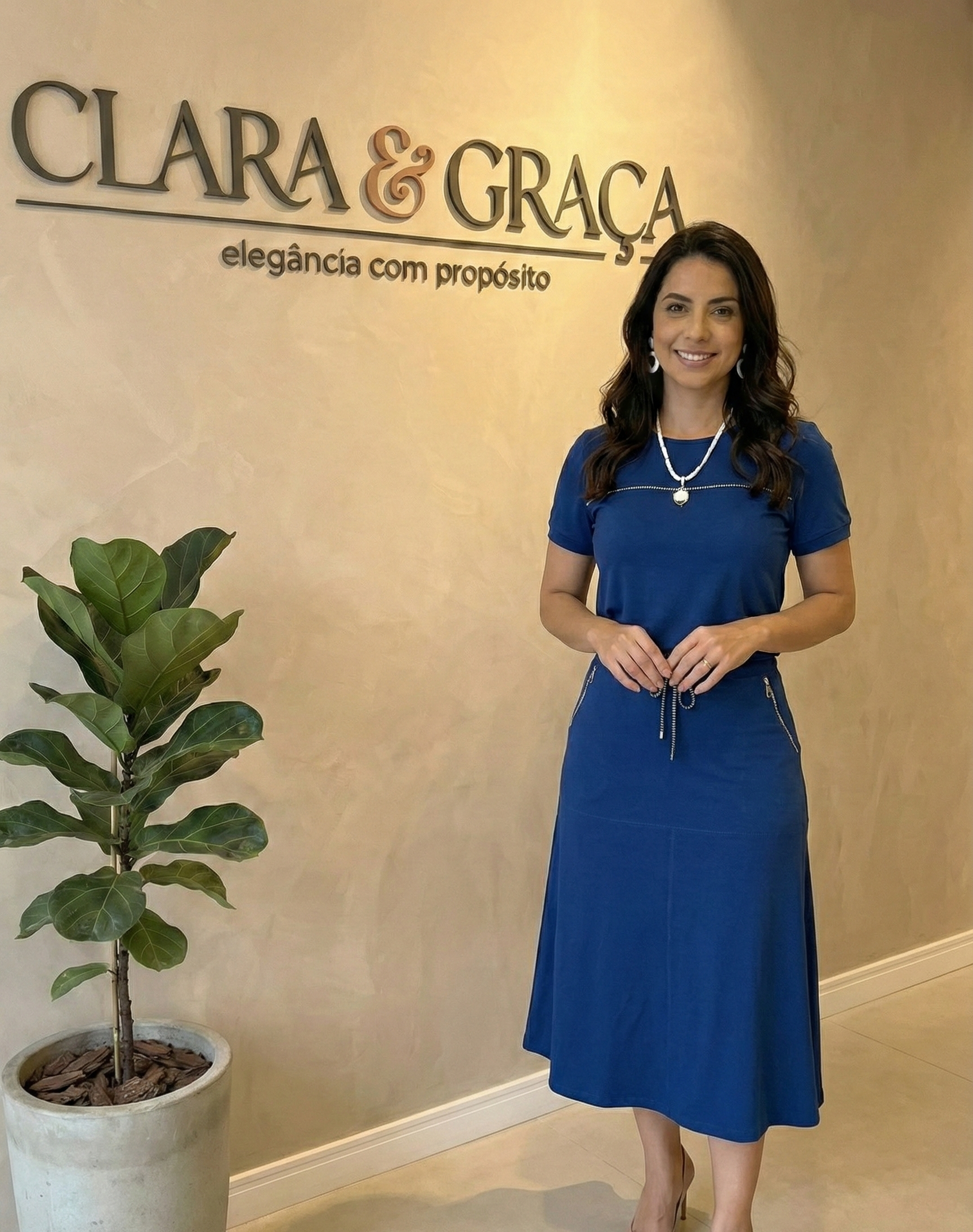 Conjunto Midi Azul Royal com Detalhe Listrado